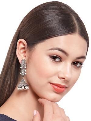 silver brass jhumka earring - 17012139 - Standard Image - 4