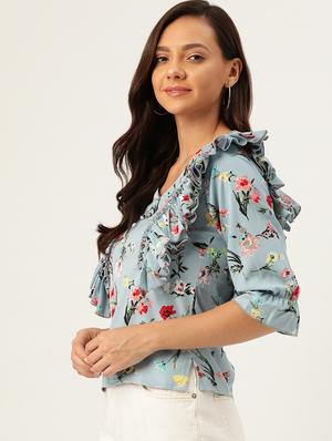 purist blue frill detail floral top - 17013022 - Standard Image - 2