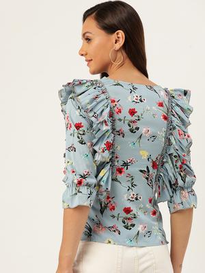 purist blue frill detail floral top - 17013022 - Standard Image - 3