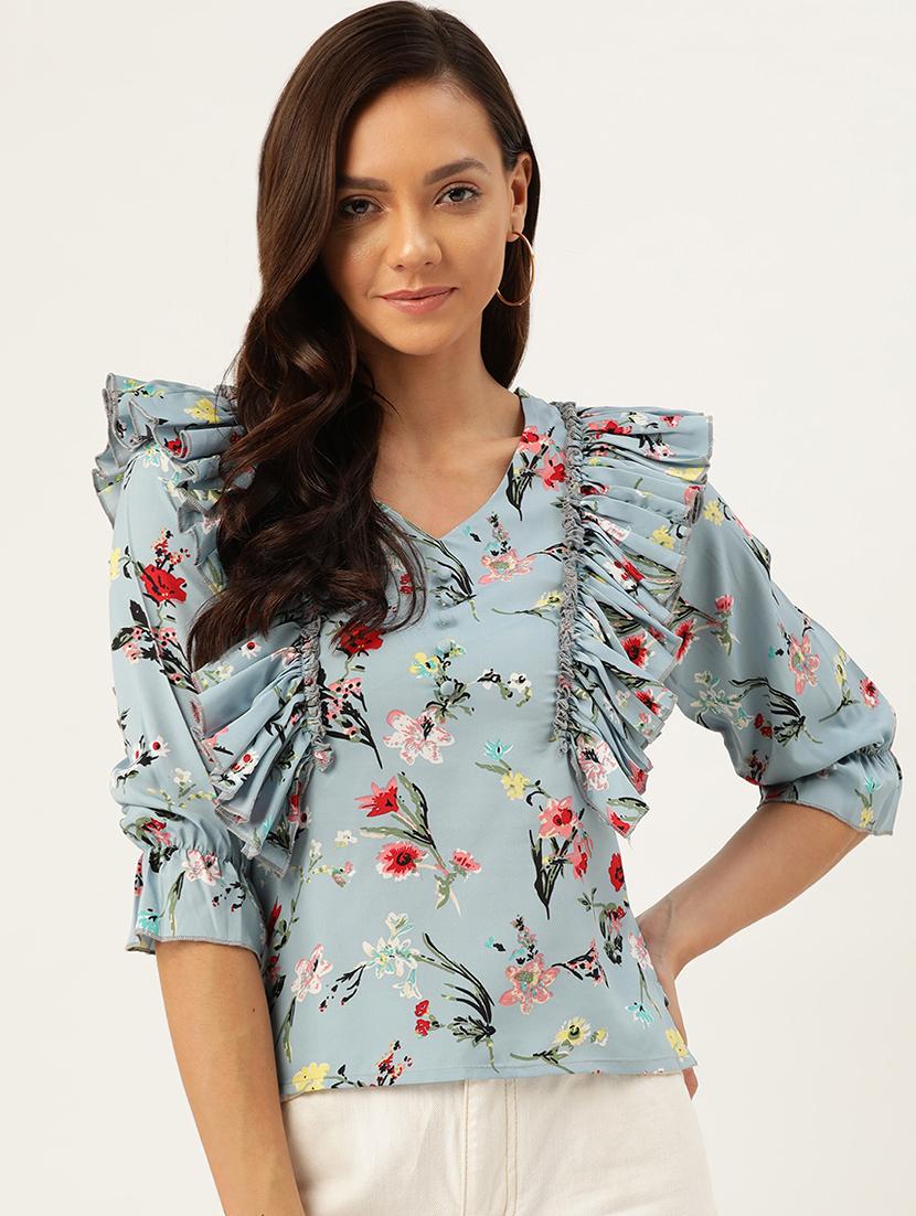 purist blue frill detail floral top - 17013022 - Zoom Image - 1