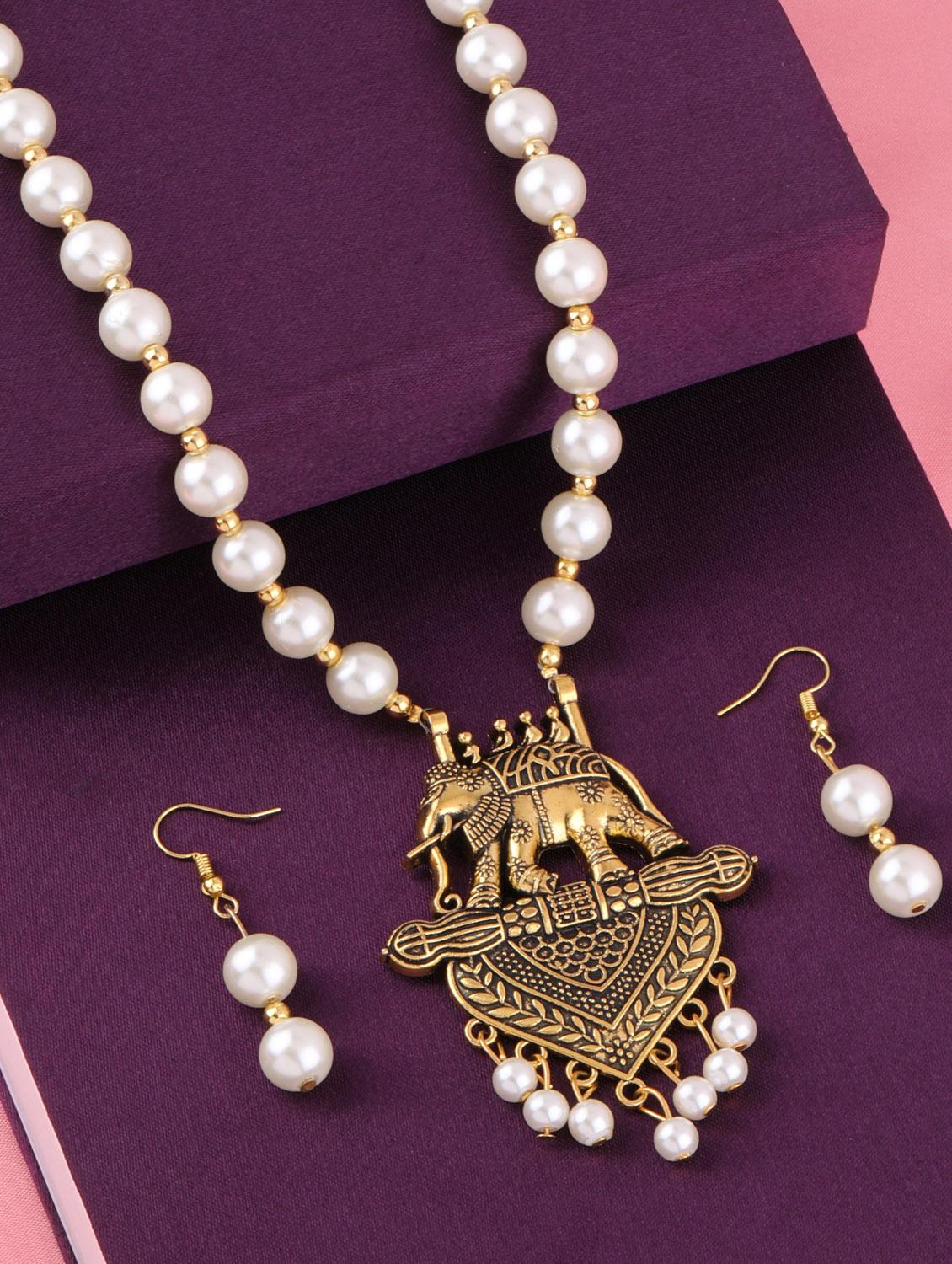gold metal long necklace - 17013391 - Zoom Image - 1