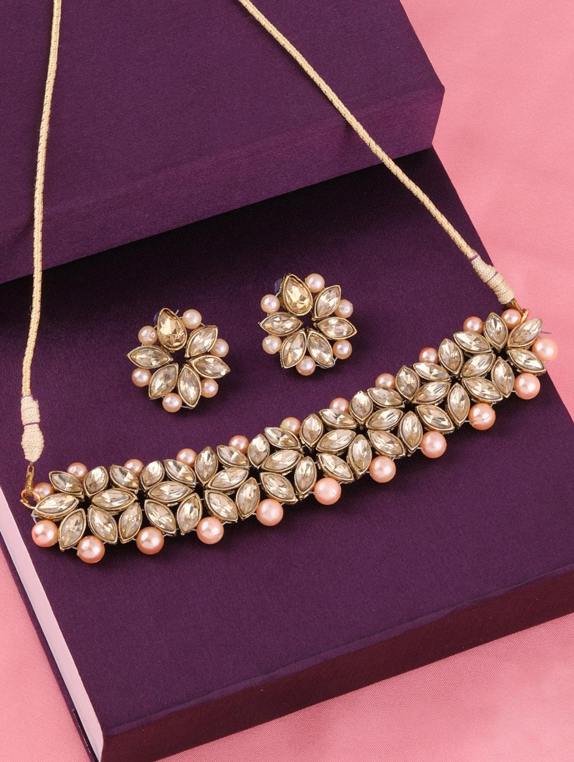 gold metal choker necklace - 17013394 - Zoom Image - 1