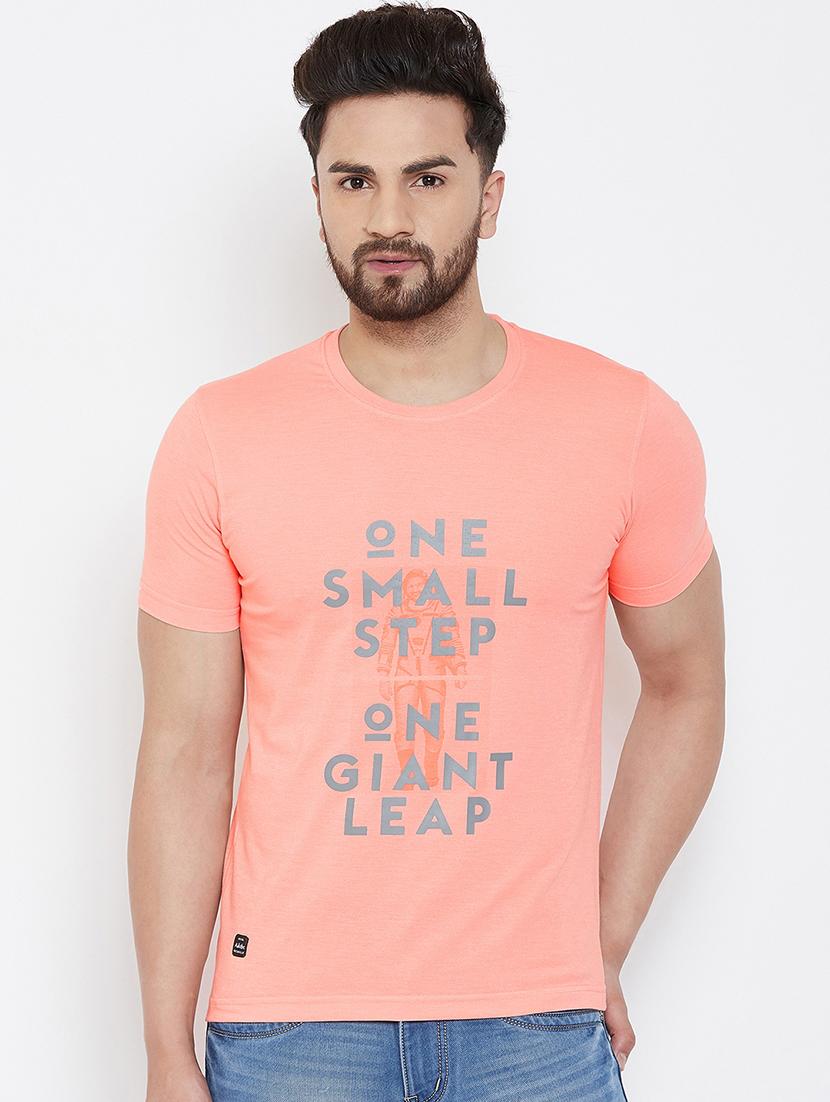 peach typographic chest print t-shirt - 17013702 - Zoom Image - 1