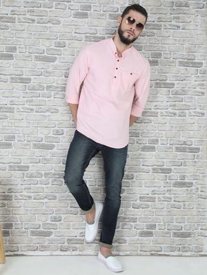 pink solid short kurta - 17014605 - Standard Image - 4
