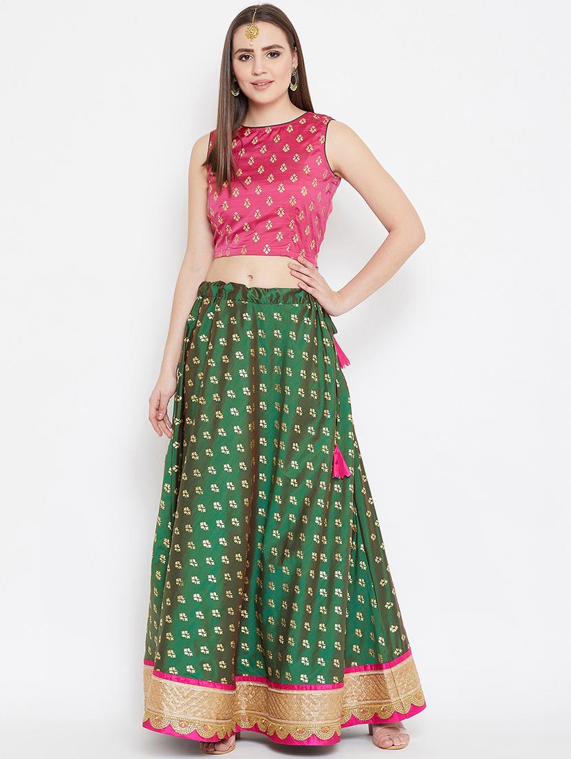 gold print flared lehenga - 17014684 - Zoom Image - 1