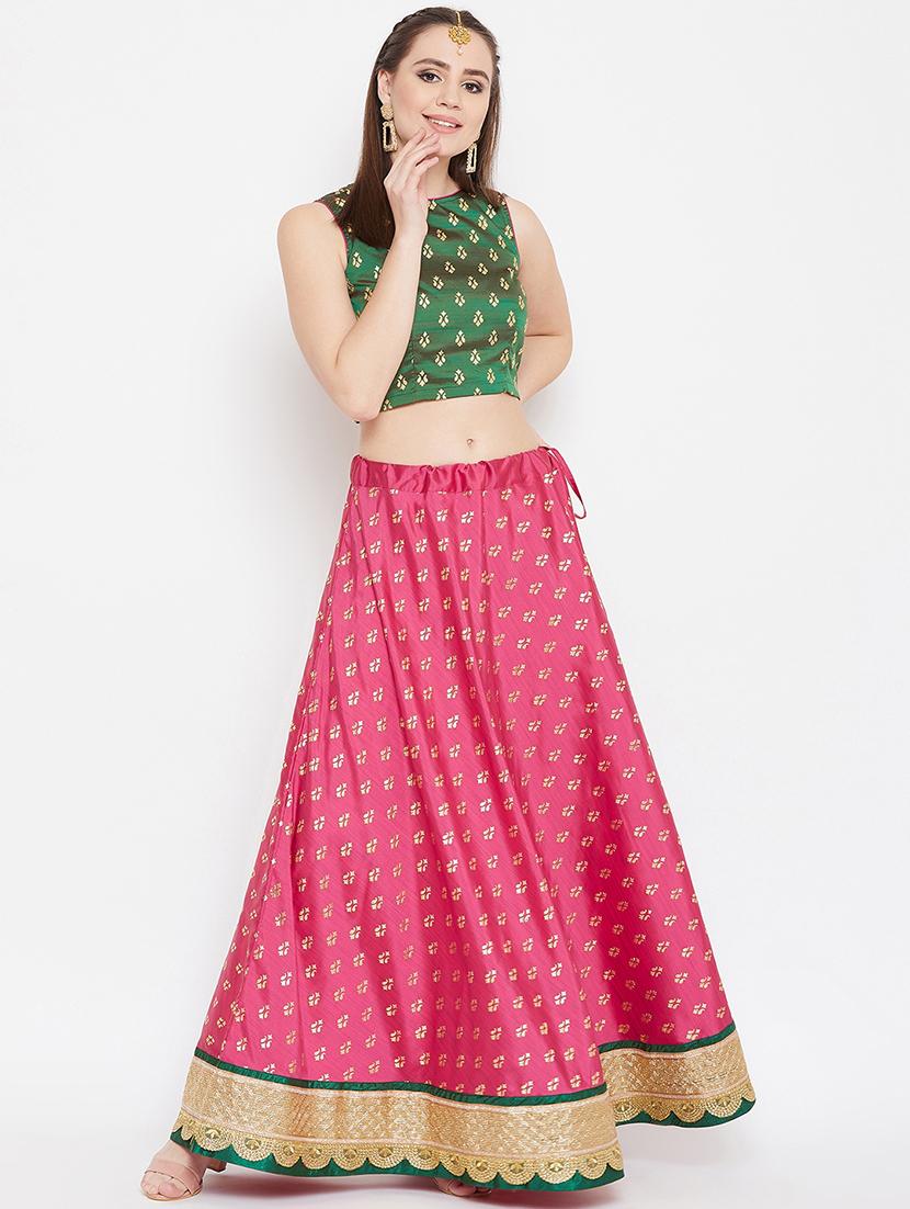 gold print flared lehenga - 17014685 - Zoom Image - 1