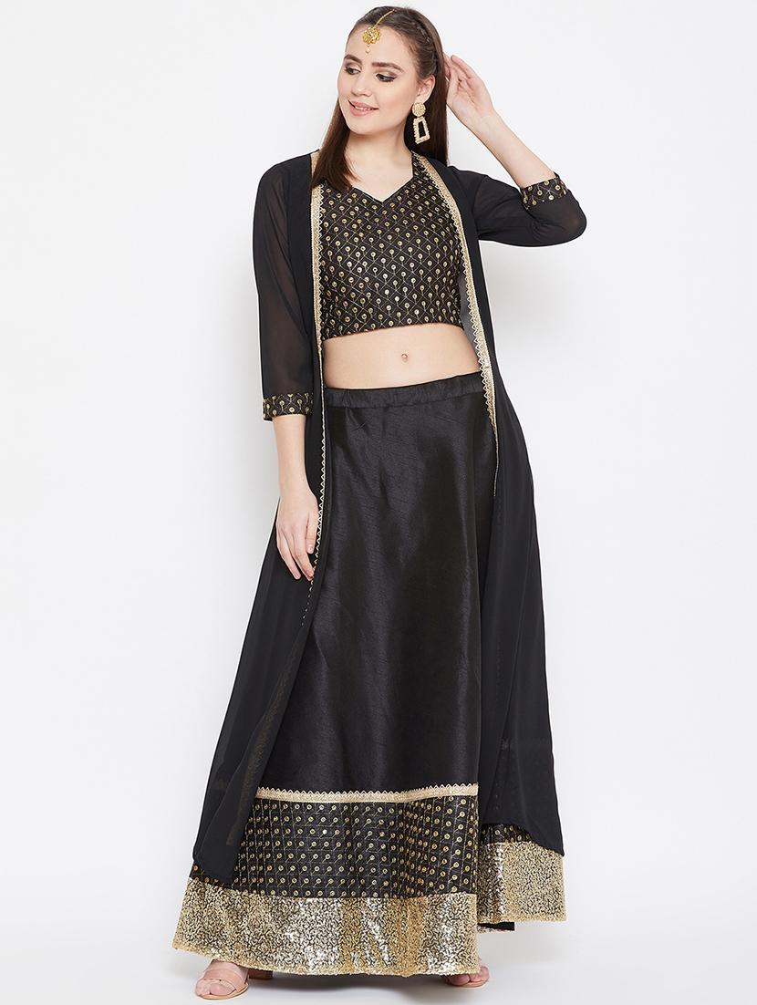 embroidered flared lehenga with jacket - 17014689 - Zoom Image - 1