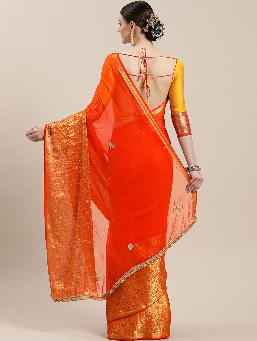 solid banarasi saree with blouse - 17014867 - Zoom Image - 2