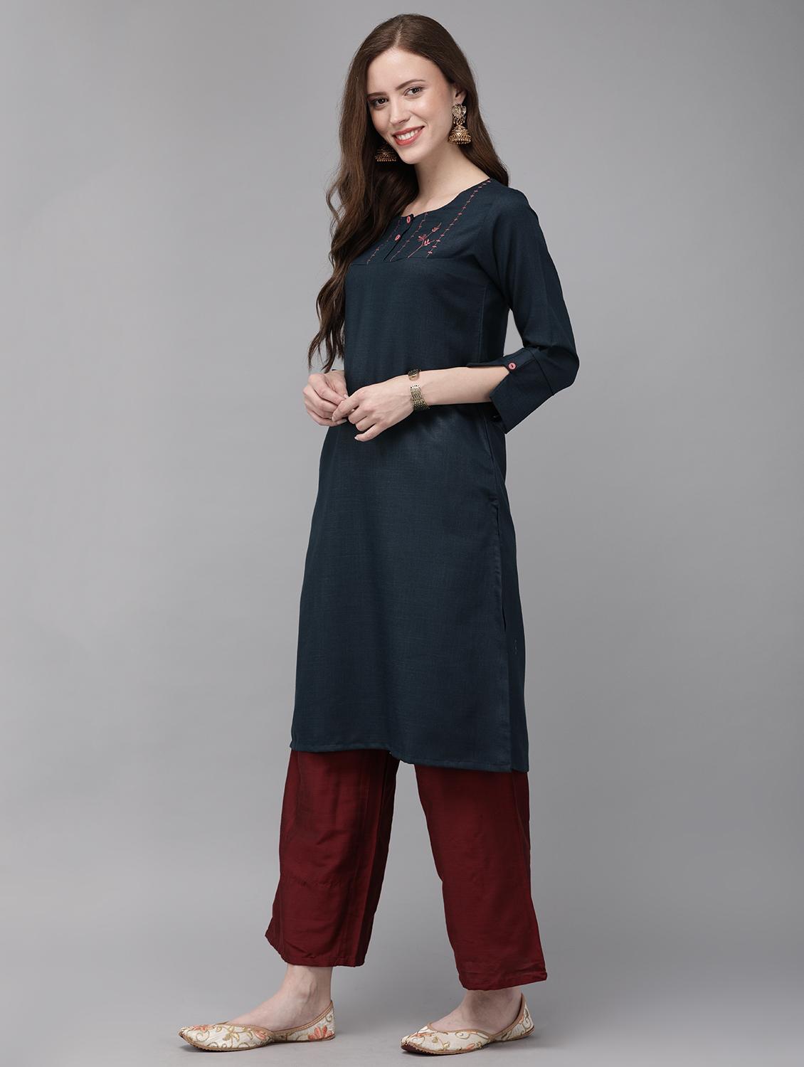 embroidered straight kurta - 17015240 - Zoom Image - 2