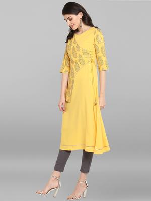foil print a-line kurta - 17015272 - Standard Image - 2