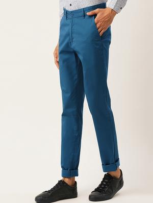 blue solid chinos - 17016181 - Standard Image - 2