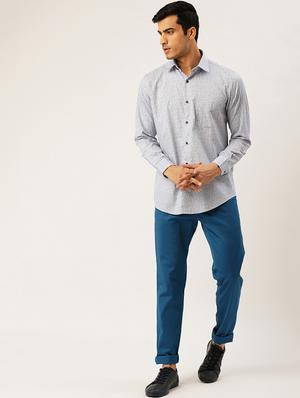 blue solid chinos - 17016181 - Standard Image - 4