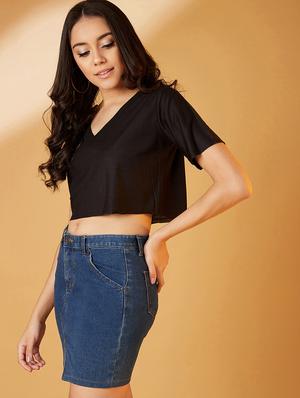 v-neck solid crop top - 17016297 - Standard Image - 2
