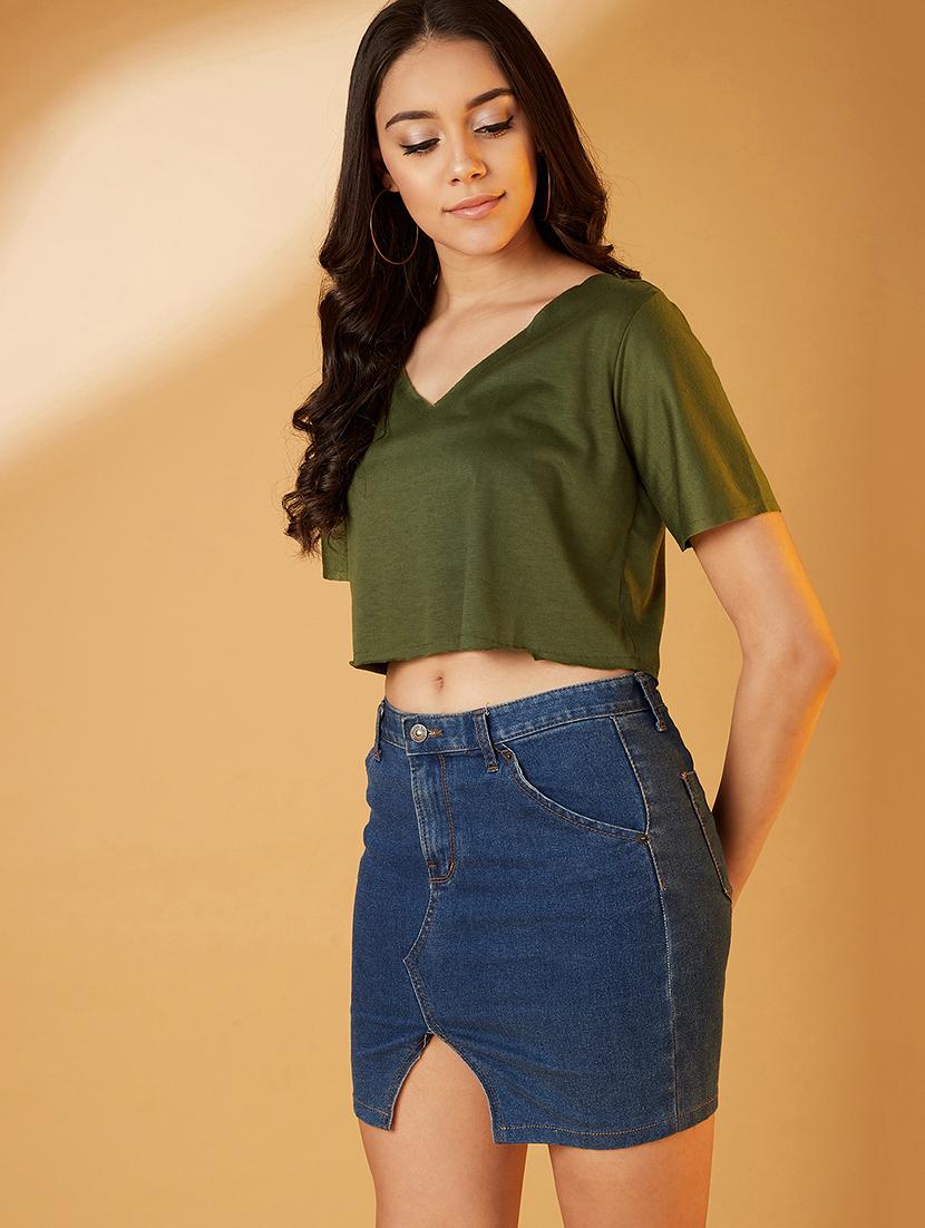 v-neck solid crop top - 17016299 - Zoom Image - 2