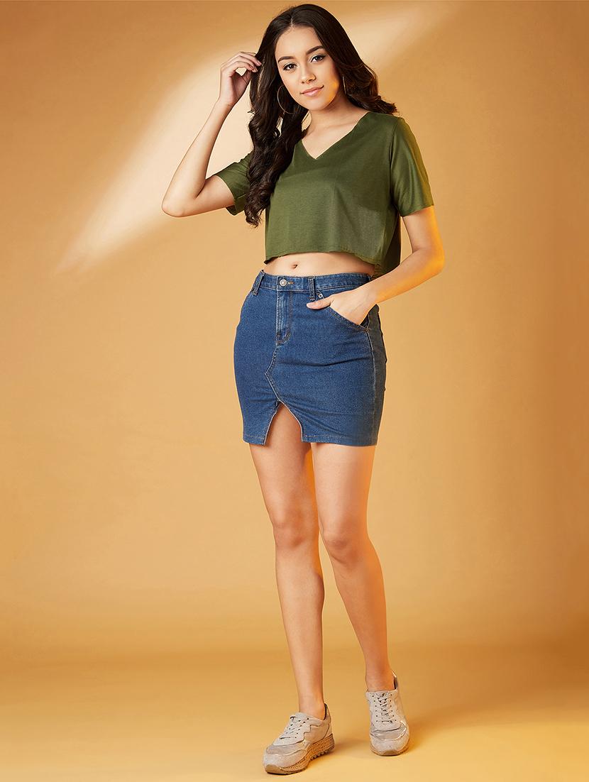 v-neck solid crop top - 17016299 - Zoom Image - 4