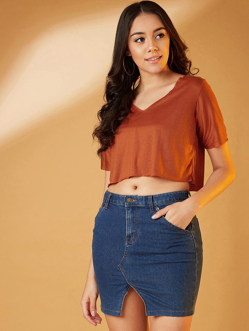 v-neck solid crop top - 17016300 - Zoom Image - 1