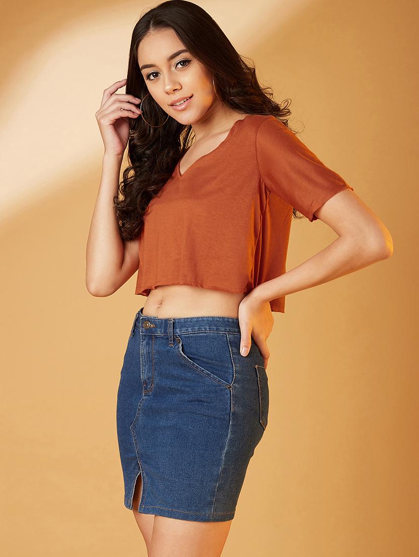 v-neck solid crop top - 17016300 - Zoom Image - 2