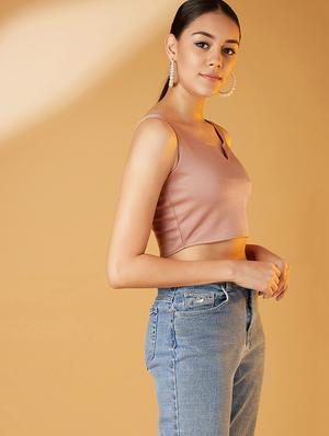 notch neck crop top - 17016314 - Standard Image - 2