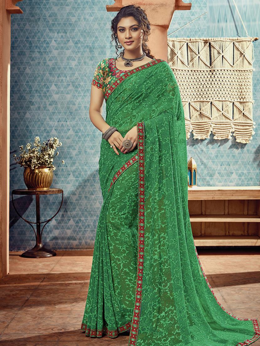 bordered printed saree with blouse - 17016769 - Zoom Image - 1