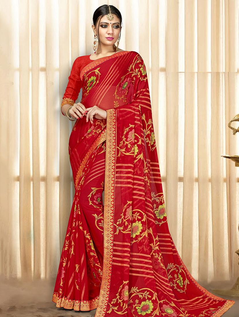floral printed saree with blouse - 17016780 - Zoom Image - 1