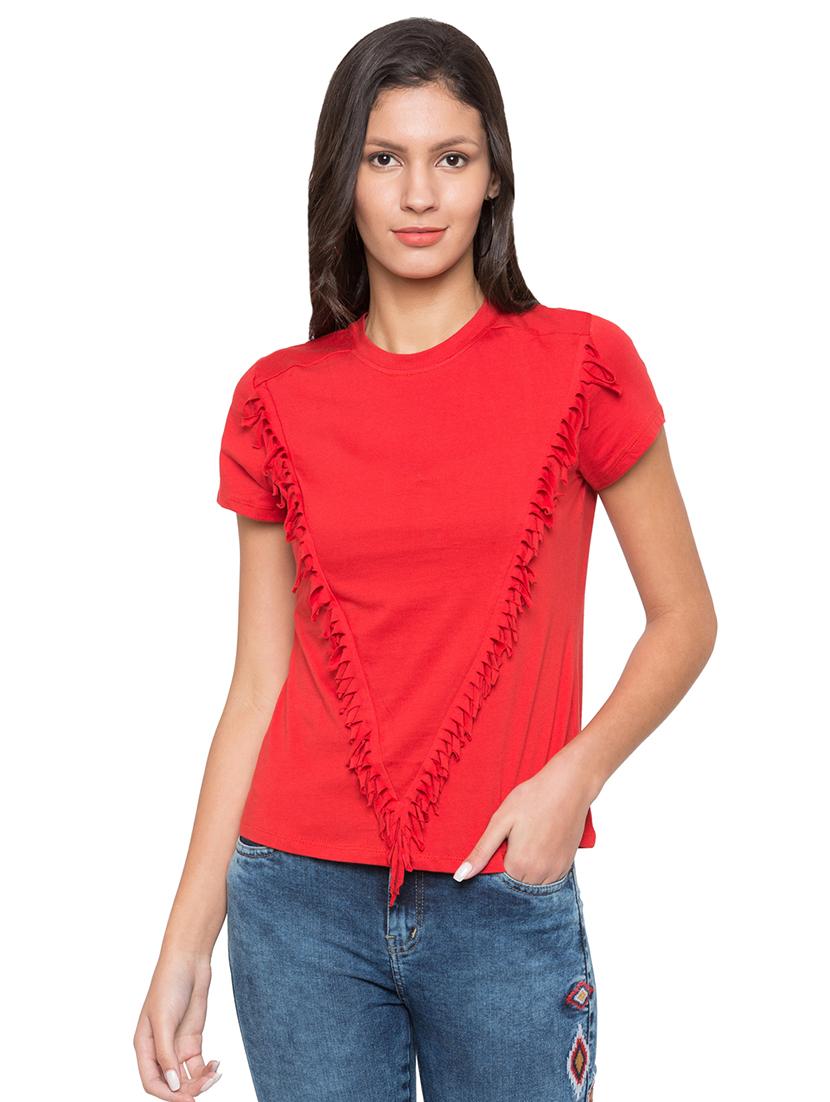 round neck fringed top - 17018306 - Zoom Image - 1