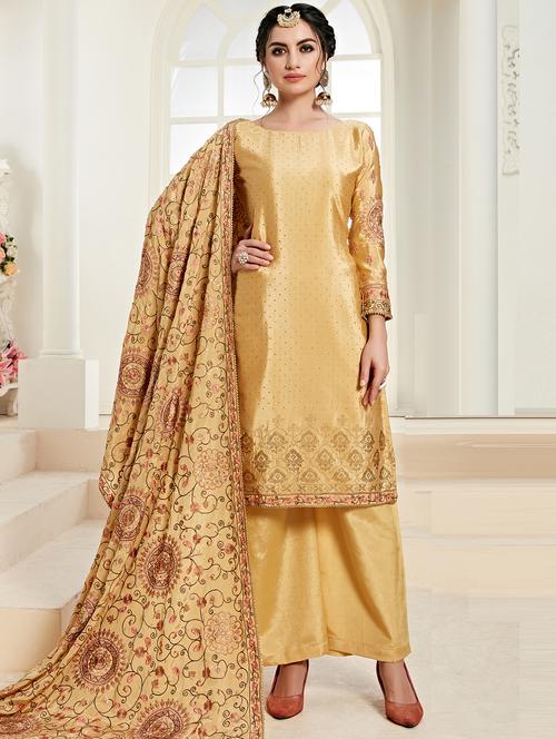 embroidered semi-stitched suit - 17018565 - Standard Image - 1