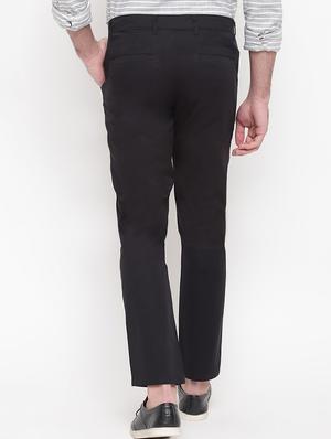 black solid flat front casual trouser - 17018701 - Standard Image - 3