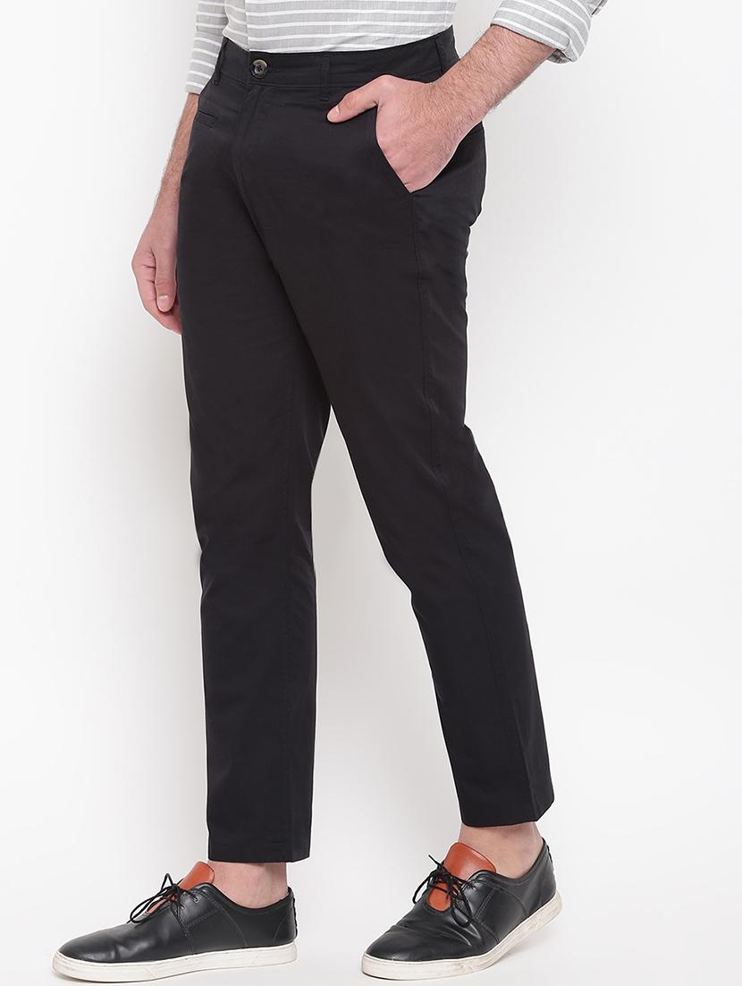 black solid flat front casual trouser - 17018701 - Zoom Image - 2