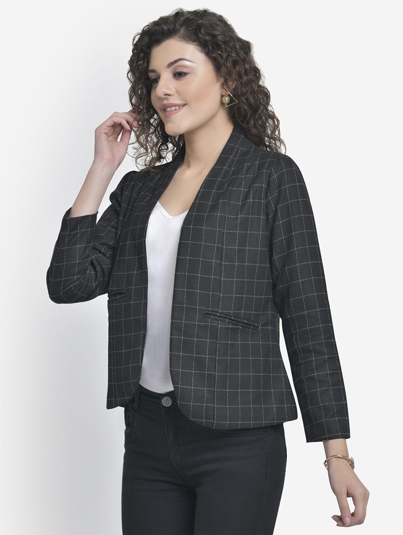 front open checkered blazer - 17018801 - Zoom Image - 3