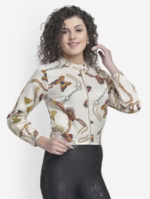 mandarin neck chain print summer jacket - 17018803 - Standard Image - 2