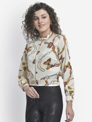 mandarin neck chain print summer jacket - 17018803 - Standard Image - 3