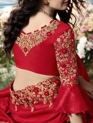 solid embroidered saree with blouse - 17019322 - Standard Image - 2