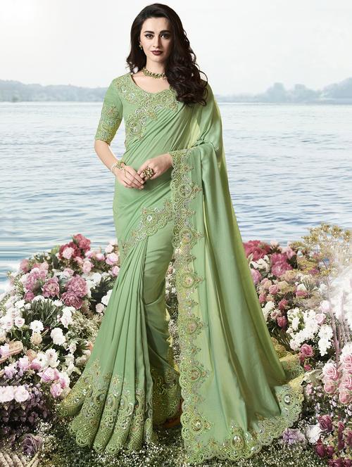 solid embroidered saree with blouse - 17019326 - Standard Image - 1