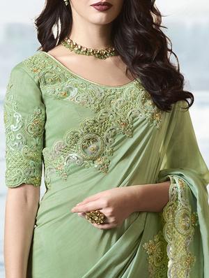 solid embroidered saree with blouse - 17019326 - Standard Image - 2