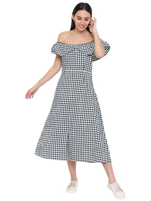 off shoulder checkered a-line dress - 17019813 - Standard Image - 1