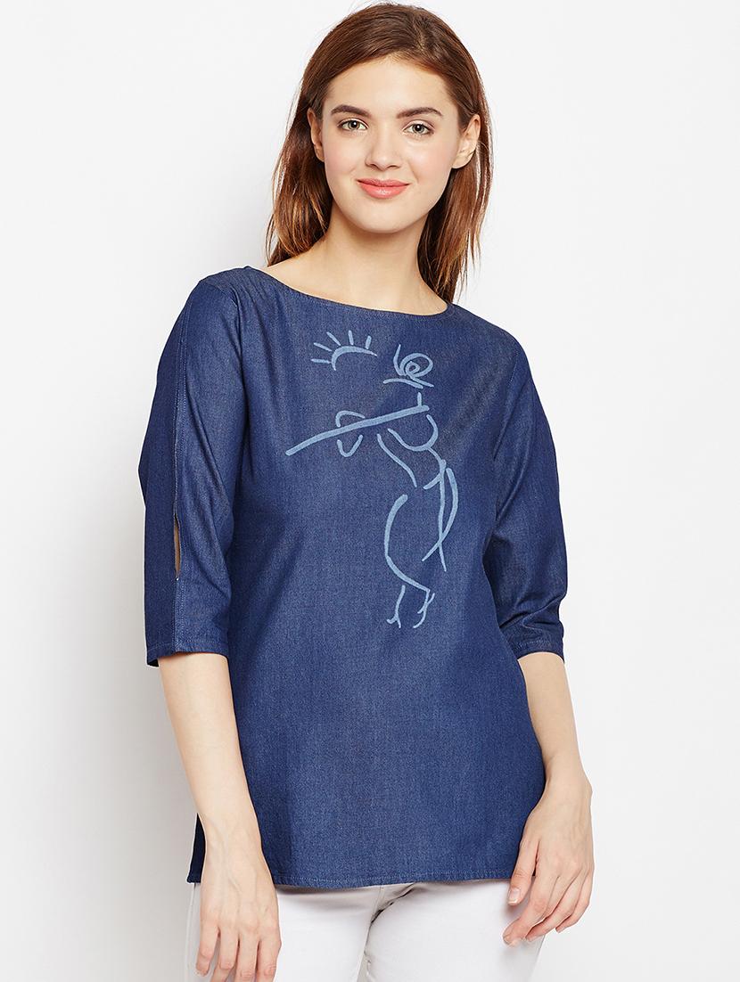 navy blue denim regular tunic - 17020072 - Zoom Image - 1
