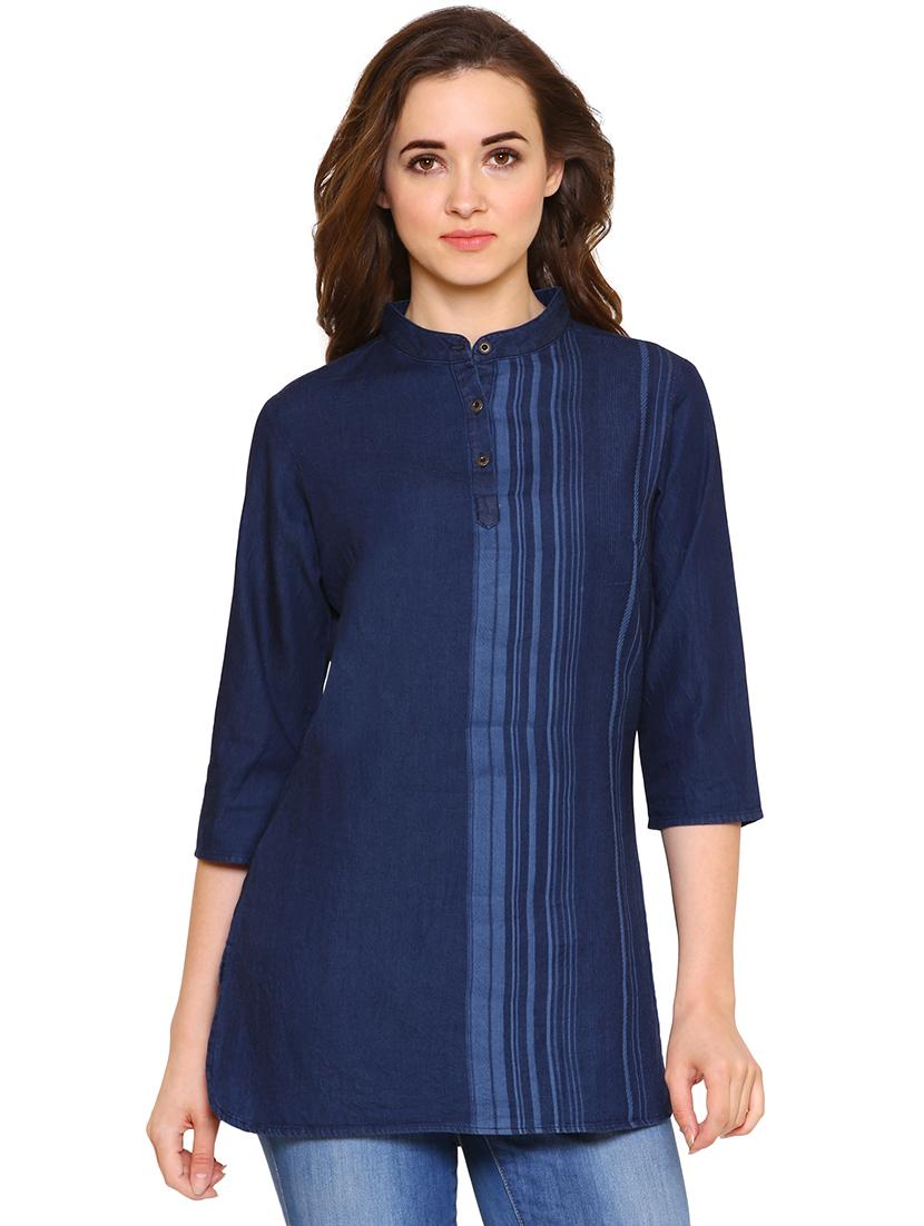 navy blue denim regular tunic - 17020096 - Zoom Image - 1