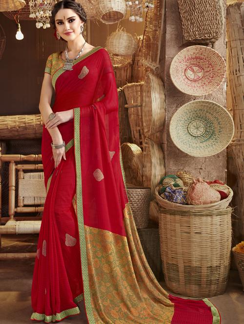 solid printed saree with blouse - 17020150 - Standard Image - 1