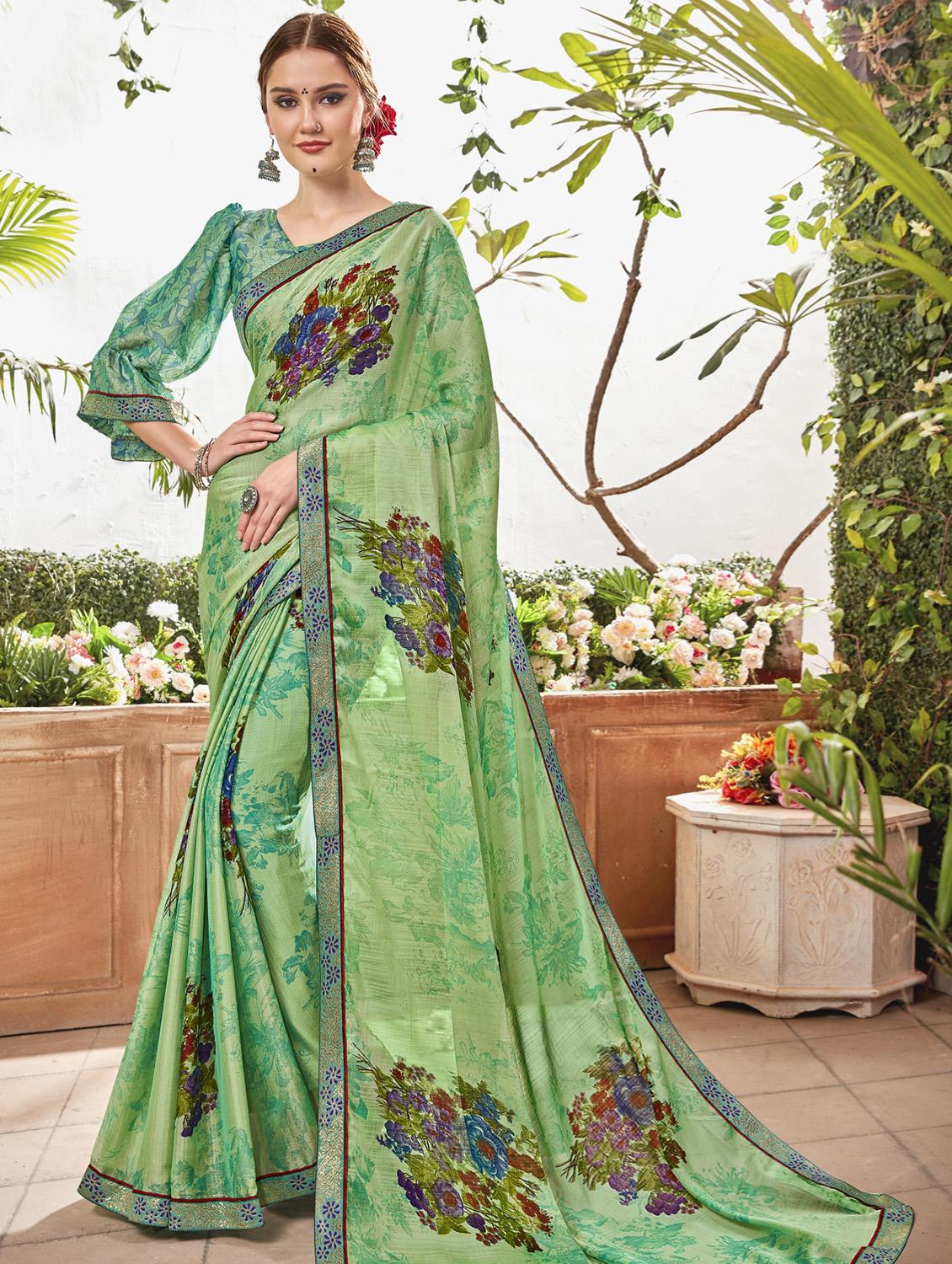 floral printed saree with blouse - 17020183 - Zoom Image - 1