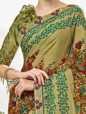 floral printed saree with blouse - 17020188 - Standard Image - 2