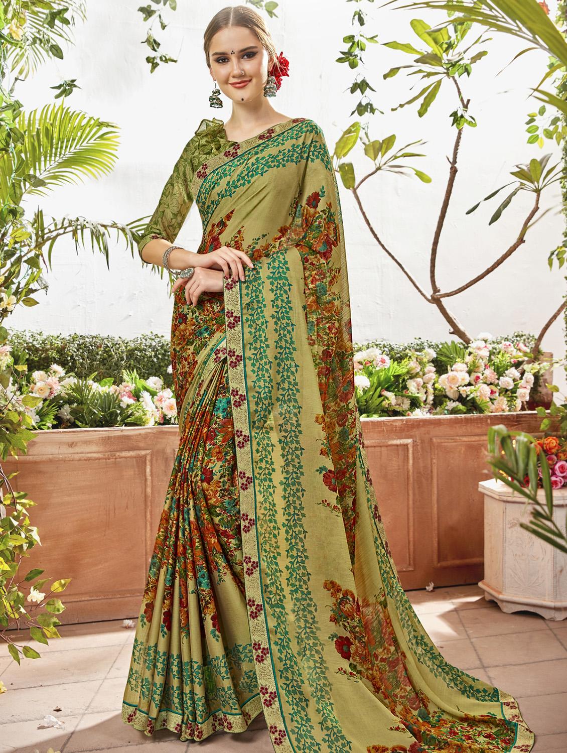 floral printed saree with blouse - 17020188 - Zoom Image - 1