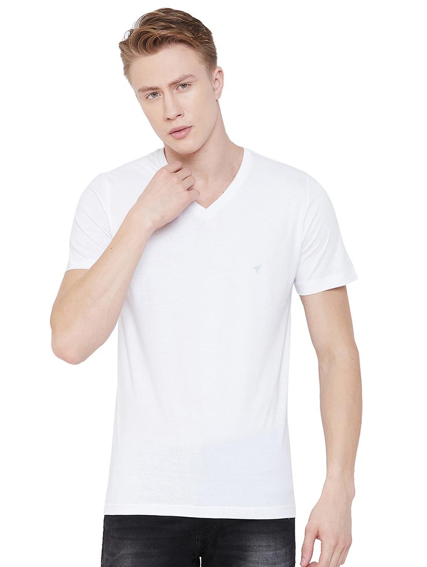 white solid v-neck t-shirt - 17020386 - Zoom Image - 1