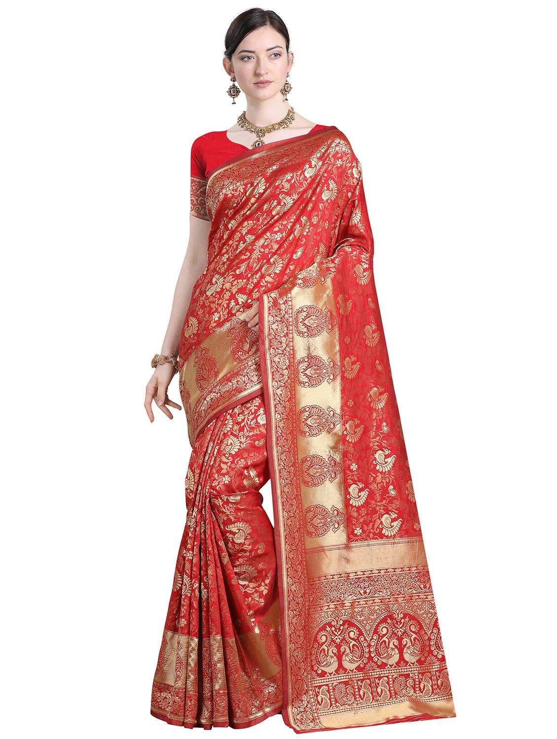 floral kanjivaram saree with blouse - 17020815 - Zoom Image - 1
