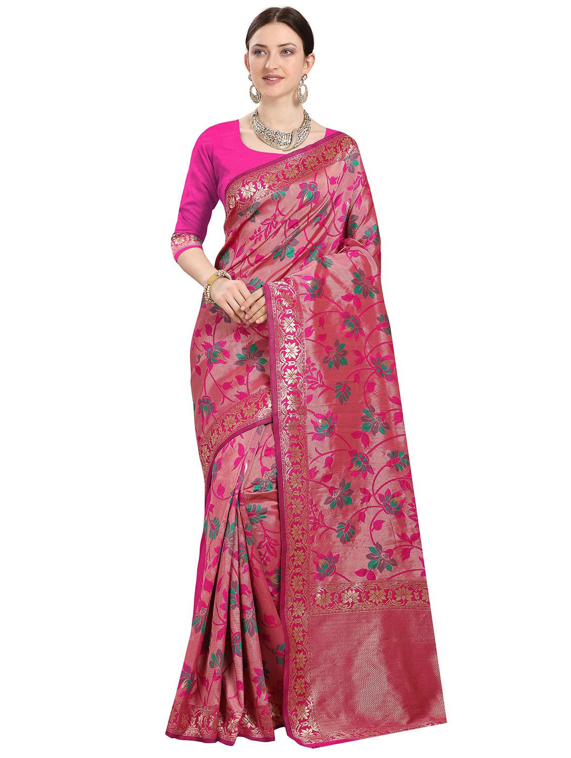 floral bordered saree with blouse - 17020820 - Zoom Image - 1