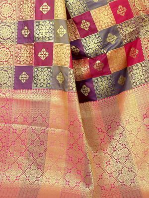 checkered paithani saree with blouse - 17021130 - Standard Image - 4