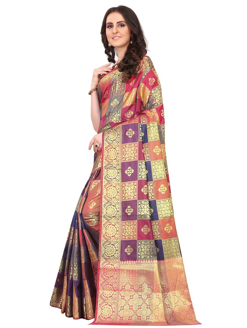 checkered paithani saree with blouse - 17021130 - Zoom Image - 1