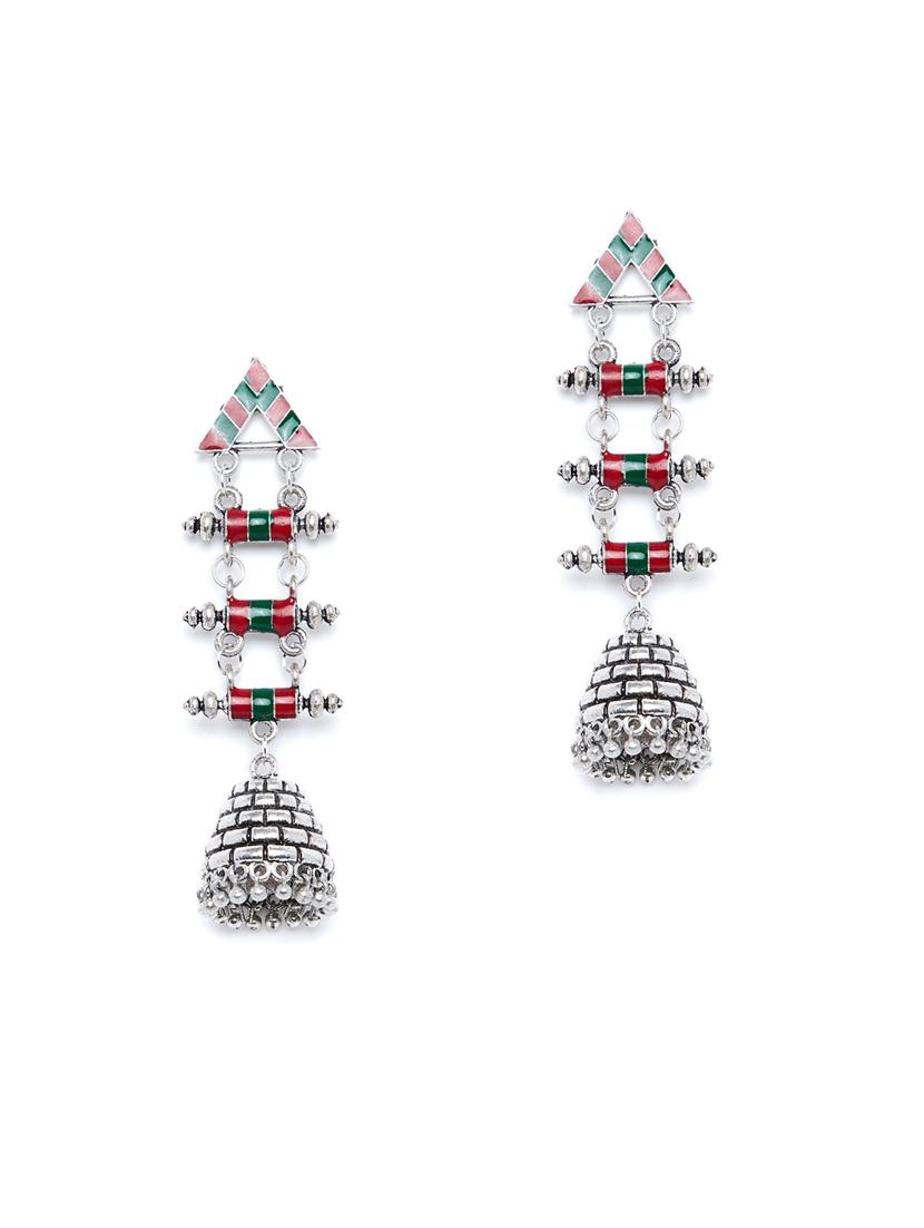 silver brass jhumka earring - 17021562 - Zoom Image - 2