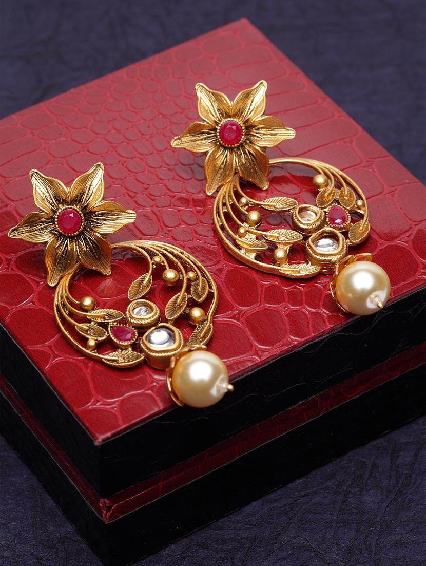 gold brass drop earring - 17021641 - Zoom Image - 1