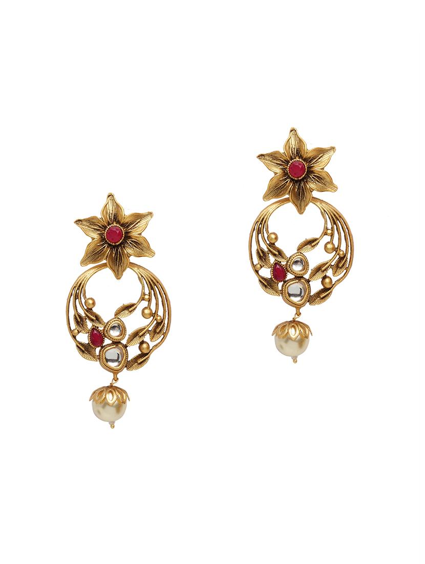gold brass drop earring - 17021641 - Zoom Image - 2
