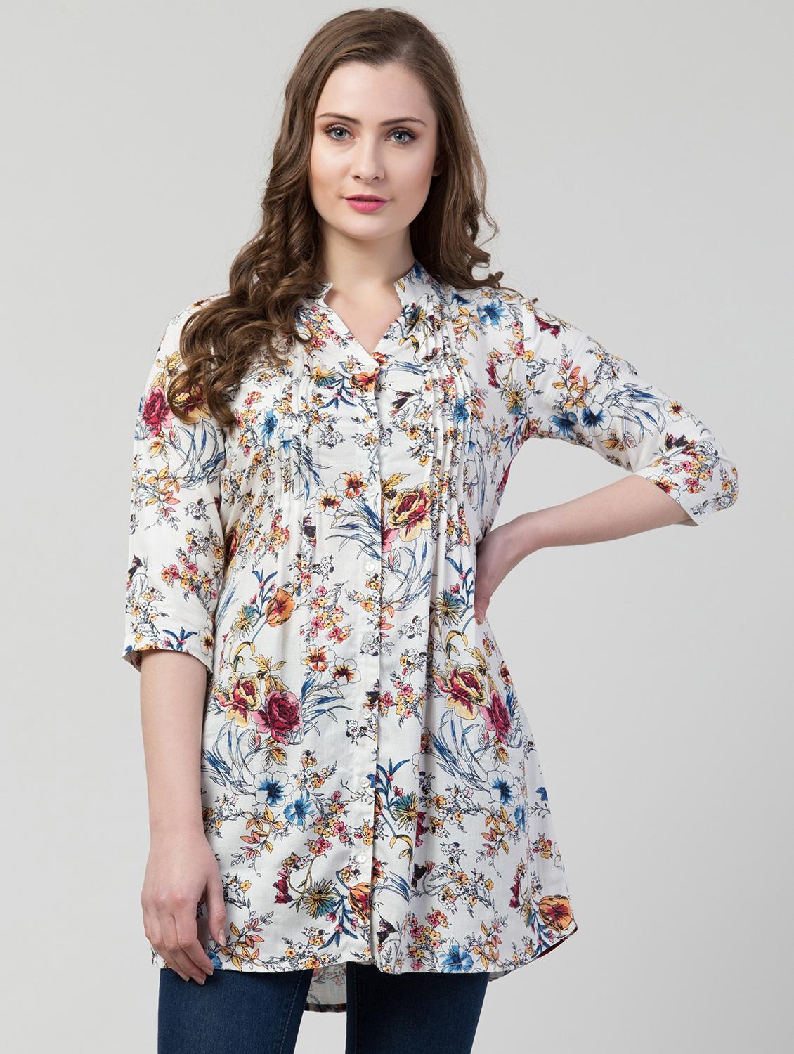 button down floral a-line tunic - 17022119 - Zoom Image - 1